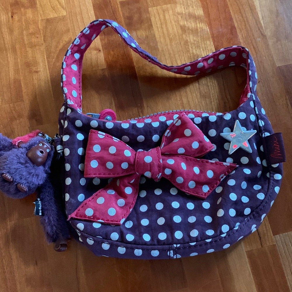 Kipling Pink and Purple Bag with Polka Dots and Bow